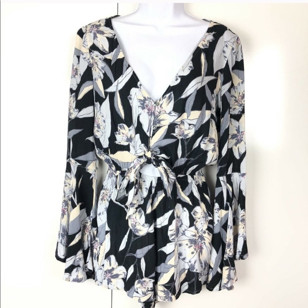 Billabong long sleeve front tie romper